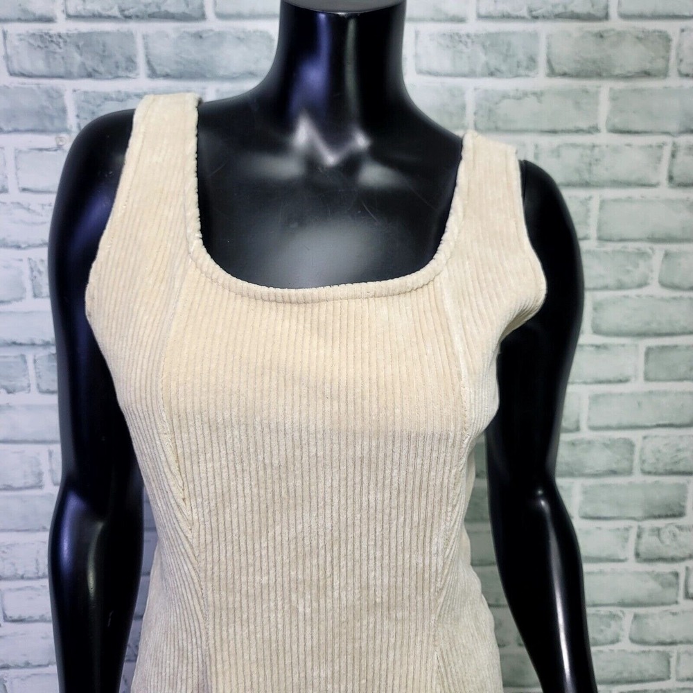 Jones New York Sport Ribbed Corduroy Dress Cream Sleeveless 90s Y2K Babydoll - Picture 3 of 8
